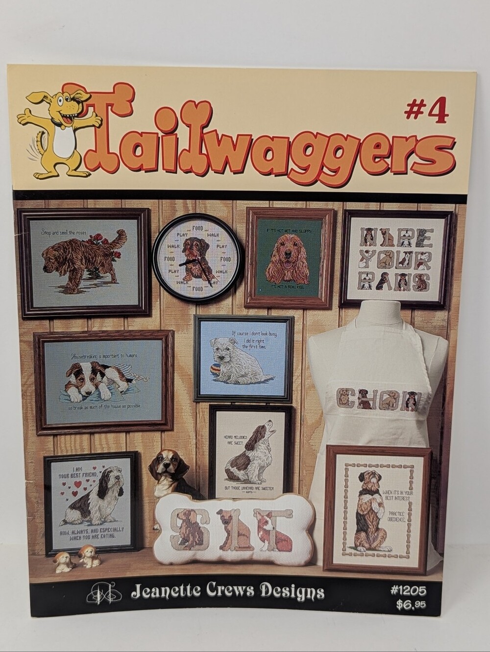 Tailwaggers 4 Dog Puppy Cross Stitch Pattern Book Jeanette Crews Designs #1205